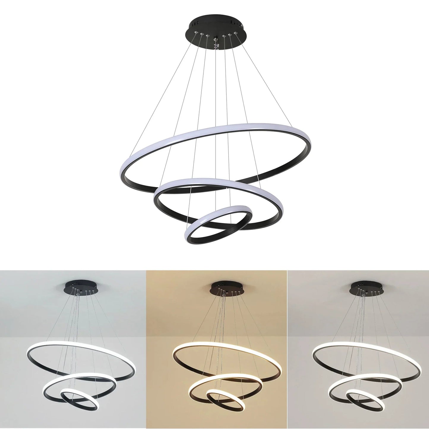 3 - Ring - Pendelleuchte: Dimmbare, moderne Hängelampe für Küche, Esszimmer und Wohnzimmer - ApolettaApoletta