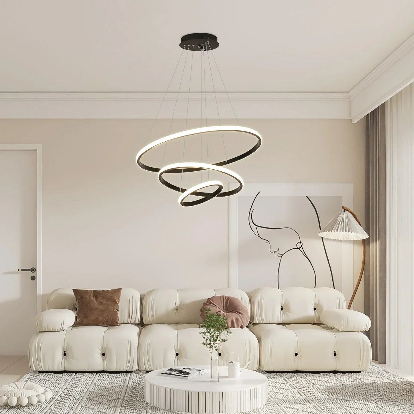 3 - Ring - Pendelleuchte: Dimmbare, moderne Hängelampe für Küche, Esszimmer und Wohnzimmer - ApolettaApoletta