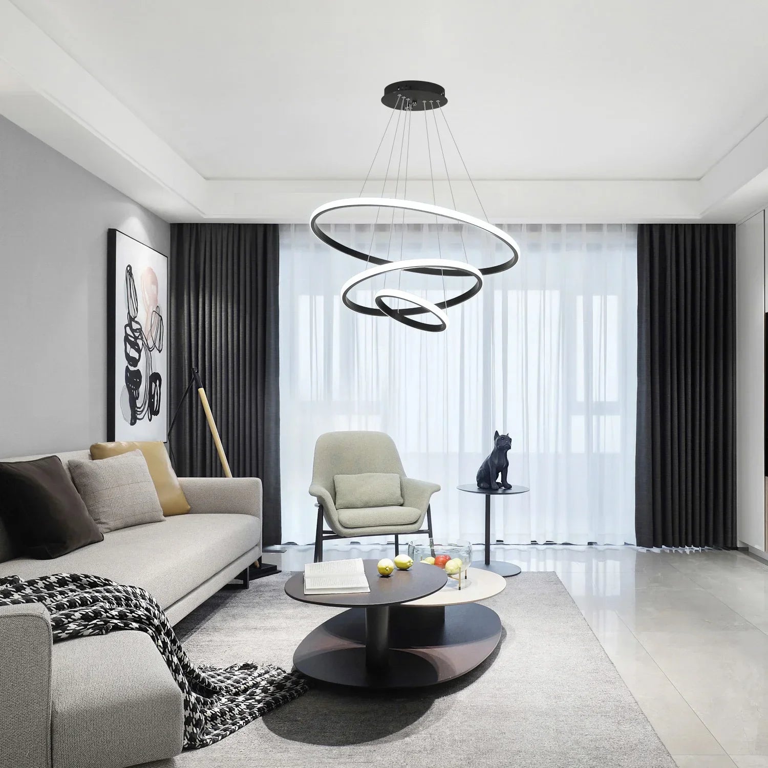 3 - Ring - Pendelleuchte: Dimmbare, moderne Hängelampe für Küche, Esszimmer und Wohnzimmer - ApolettaApoletta