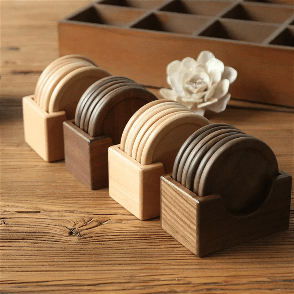 6er Set Holz - Untersetzer aus Walnuss & Buche - ApolettaApoletta