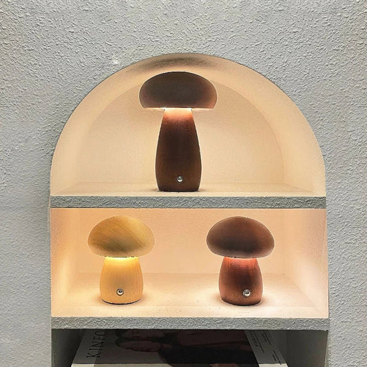 Holz - Nachtlicht in Pilz - Form: Stufenlose Dimmung & 3 Farben für dein Zimmer - ApolettaApoletta