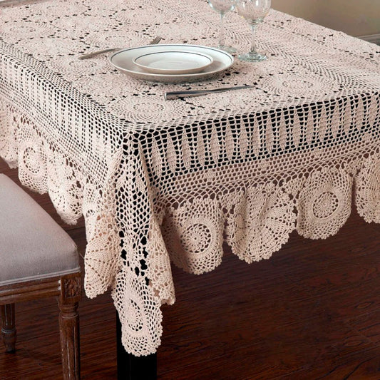 Handgemachte Häkel - Tischdecke: Beige Baumwolle & filigrane Spitze für viele Tischgrößen - ApolettaApoletta