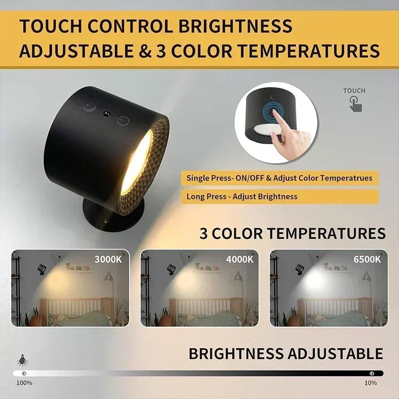 Smarte LED - Wandleuchte mit Touch - Control: 360° drehbar & kabellos für Schlafzimmer - ApolettaApoletta