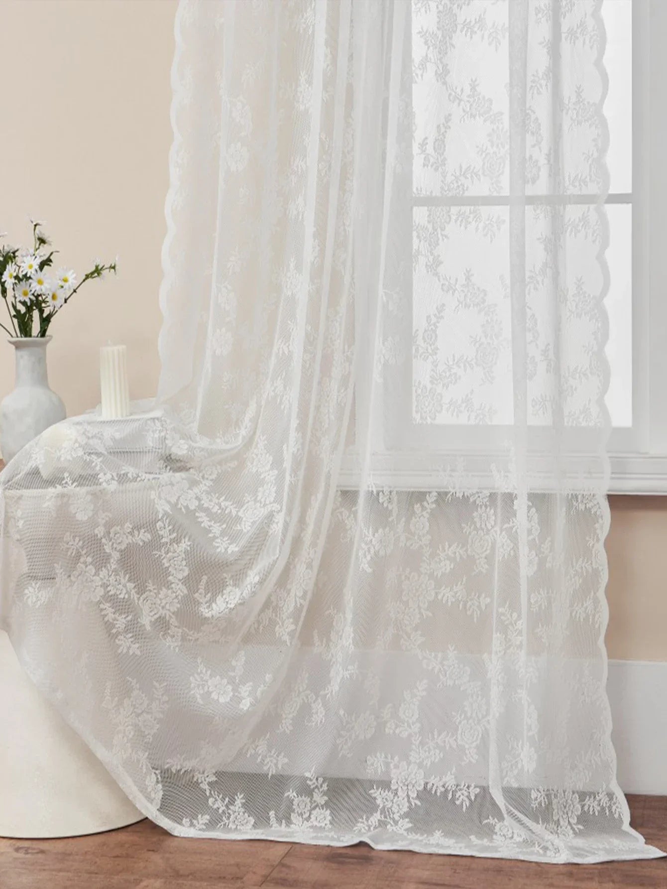 Ramadan Spitzenvorhang: Weiße, transparente Deko - Gardine mit Stangentasche - ApolettaApoletta