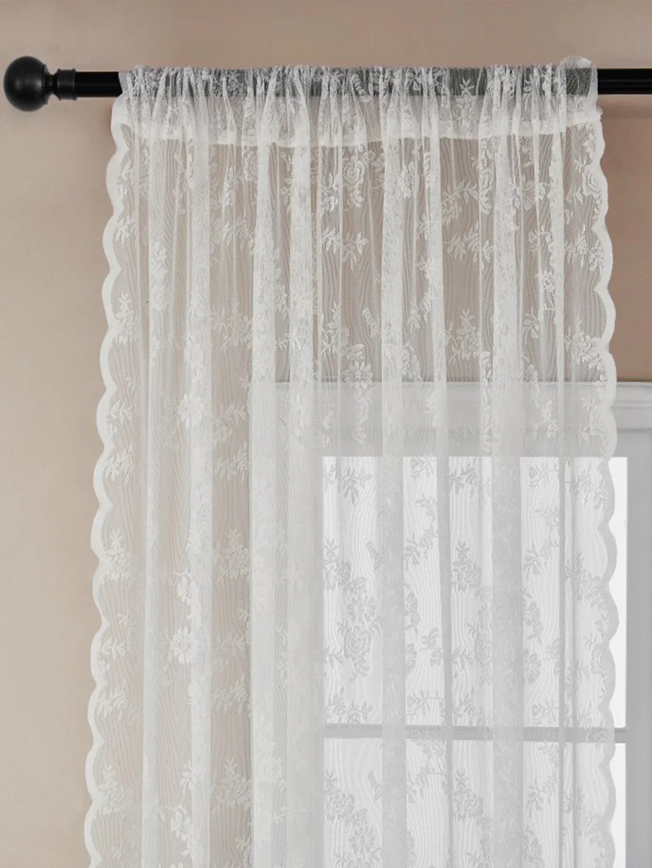 Ramadan Spitzenvorhang: Weiße, transparente Deko - Gardine mit Stangentasche - ApolettaApoletta