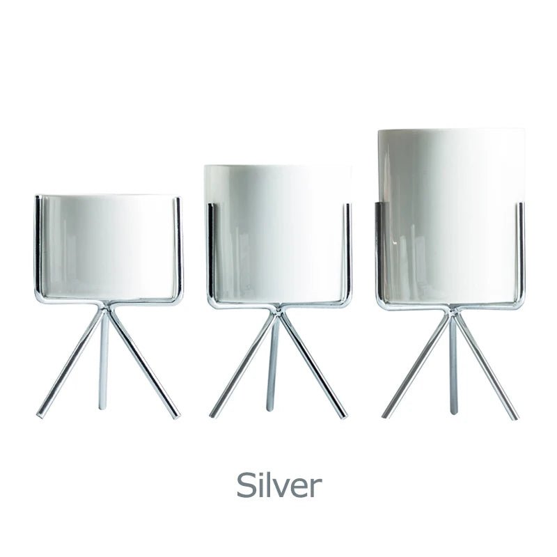 3er - Set Keramik - Blumengefäße mit Eisenregal – Ideal für Sukkulenten & Tisch - Deko - ApolettaApoletta