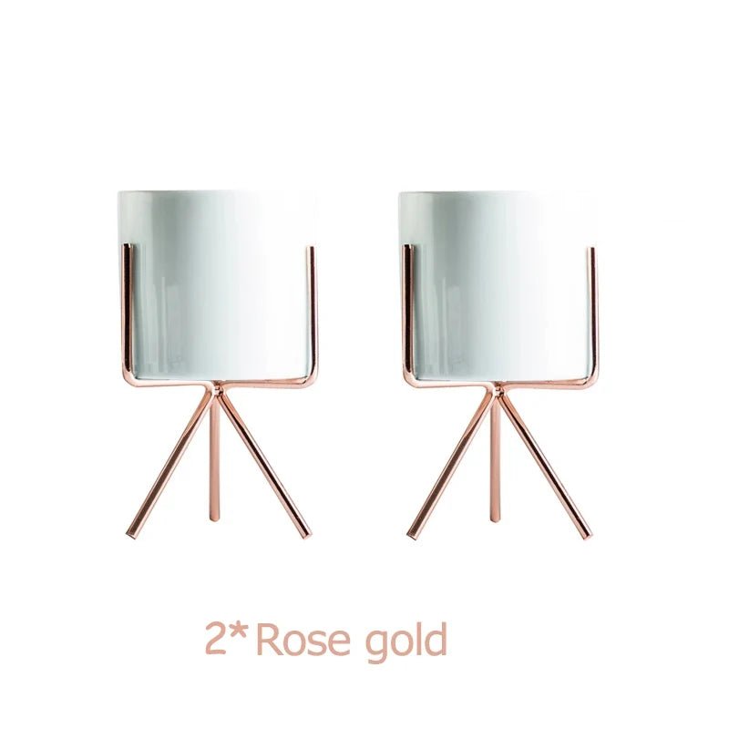3er - Set Keramik - Blumengefäße mit Eisenregal – Ideal für Sukkulenten & Tisch - Deko - ApolettaApoletta