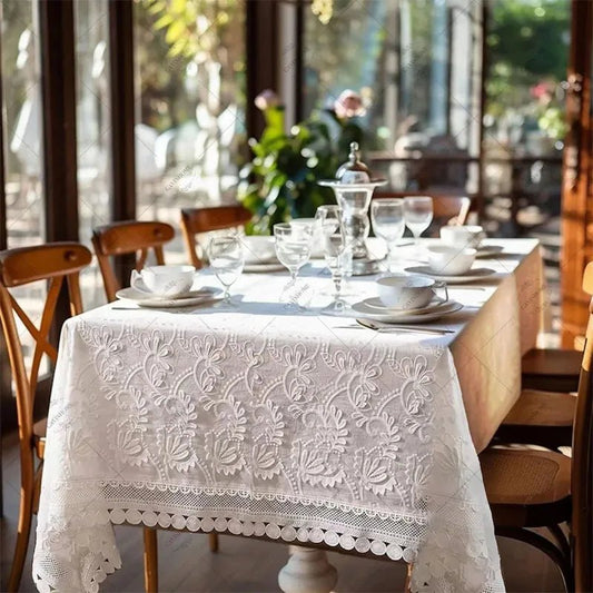 Luxus - Spitzentischdecke: Amerikanischer Stil & weiße Stickerei für Wohnzimmer & Schlafzimmer - ApolettaApoletta