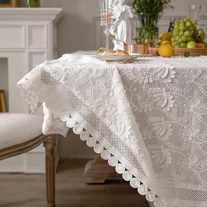 Luxus - Spitzentischdecke: Amerikanischer Stil & weiße Stickerei für Wohnzimmer & Schlafzimmer - ApolettaApoletta