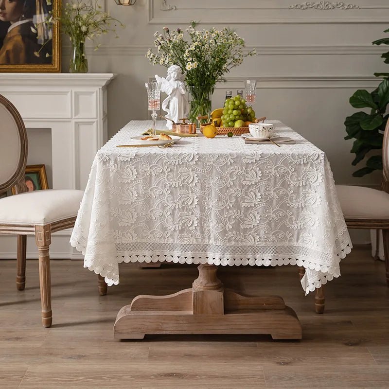 Luxus - Spitzentischdecke: Amerikanischer Stil & weiße Stickerei für Wohnzimmer & Schlafzimmer - ApolettaApoletta