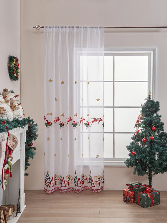 Weihnachtsvorhänge: 84,3 Zoll Länge, 1 Panel mit Weihnachtsstern & Büffelkaro - ApolettaApoletta