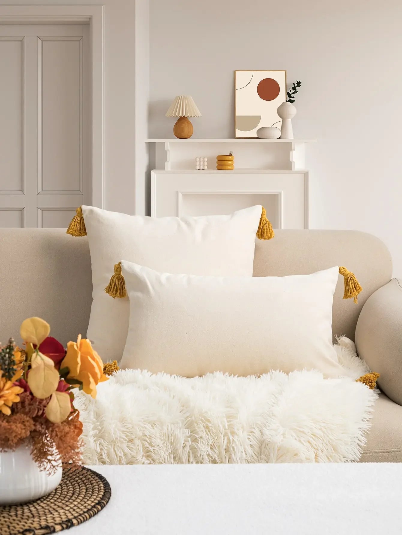 Getufteter Kissenbezug: Gelbes Sonnen - Muster im Boho - Stil für Sofa & Bett - ApolettaApoletta
