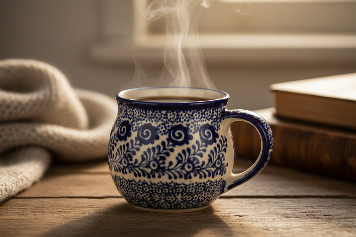 Kubek z ceramiki bolesławieckiej