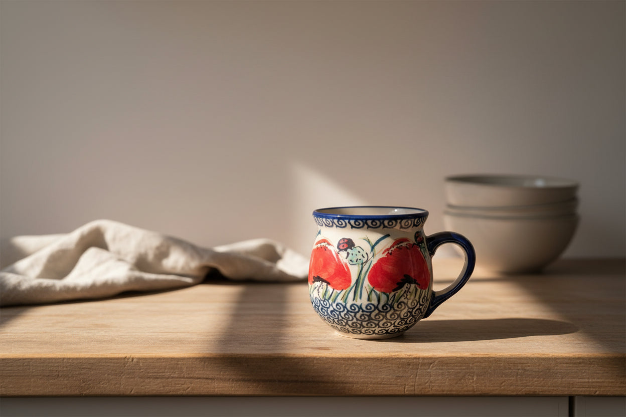 Bunzlauer Keramik Tasse / Kaffeetasse (Klein) - UNIKAT (Premium) - Höhe 8 cm 200ml - Handarbeit