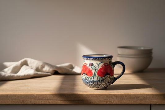 Bunzlauer Keramik Tasse / Kaffeetasse (Klein) - UNIKAT (Premium) - Höhe 8 cm 200ml - Handarbeit