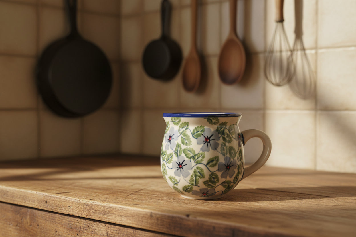 Bunzlauer Keramik Tasse / Kaffeetasse (Klein) - UNIKAT (Premium) - Höhe 8 cm 200 ml - Handarbeit