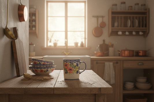 Bunzlauer Keramik Tasse / Kaffeebecher - UNIKAT (Premium) - Ø 8 cm - Handarbeit