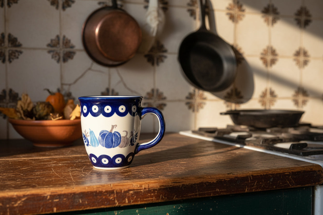 Bunzlauer Keramik Tasse / Henkelbecher - UNIKAT (Premium) - Höhe 10 cm 250 ml - Handarbeit